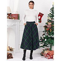 Long Skirts For Women Christmas Outfits Clothes Fall Winter High Waisted A Line Wool Plaid Maxi Skirt Long Green S