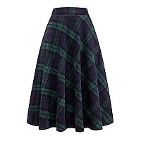 Long Skirts For Women Christmas Outfits Clothes Fall Winter High Waisted A Line Wool Plaid Maxi Skirt Long Green S