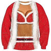 Raisevern Ugly Christmas Sweaters For Women Red Galaxy Fake Twopieces Bra Print Sweatshirts Funny Xmas Party Pullover Long Slee