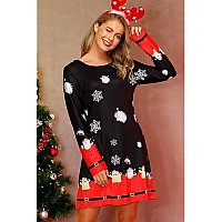 Christmas Dresses For Women Aline Flared Xmas Santa Long Sleeve Swing Ugly Party Costume Dark Night L