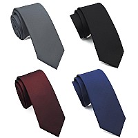 Zenxus 25 Inch Skinny Ties For Men Solid Slim Ties Basic Colors Ties Assorted Black Tie Navy Blue Tie Burgundy Tie Gray T