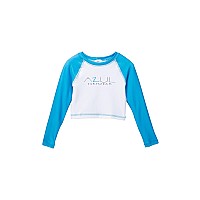 Sea Turtle Girls Crop Rash Guard White Aqua Size Xs