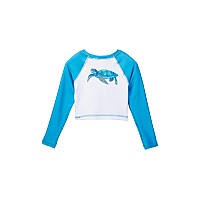 Sea Turtle Girls Crop Rash Guard White Aqua Size Xs