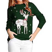 V28 Ugly Christmas Sweater Women Girls Cute Shining Reindeer Pullover Sweater M Dark Green Lightgold Deer