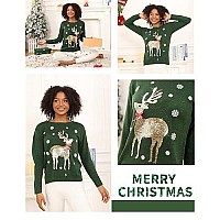 V28 Ugly Christmas Sweater Women Girls Cute Shining Reindeer Pullover Sweater M Dark Green Lightgold Deer