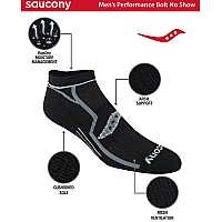 Saucony Mens Multipack Bolt Performance Comfort Fit Noshow Socks Black Assorted 6 Pairs Shoe Size 812