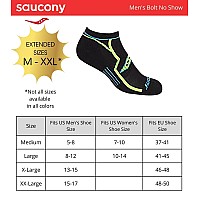 Saucony Mens Multipack Bolt Performance Comfort Fit Noshow Socks Black Assorted 6 Pairs Shoe Size 812