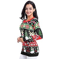 V28 Varied Ugly Christmas Sweater For Women Merry Reindeer Shirt Knit Sweaters Large Deer Snowman Black