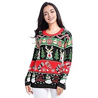 V28 Varied Ugly Christmas Sweater For Women Merry Reindeer Shirt Knit Sweaters Large Deer Snowman Black