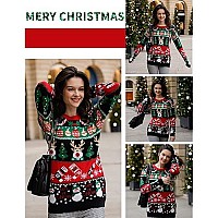 V28 Varied Ugly Christmas Sweater For Women Merry Reindeer Shirt Knit Sweaters Large Deer Snowman Black