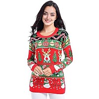 V28 Varied Ugly Christmas Sweater For Women Merry Reindeer Shirt Knit Sweaterssmall Deer Snowman Red