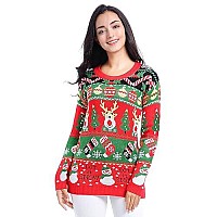 V28 Varied Ugly Christmas Sweater For Women Merry Reindeer Shirt Knit Sweaterssmall Deer Snowman Red