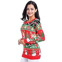 V28 Varied Ugly Christmas Sweater For Women Merry Reindeer Shirt Knit Sweaterssmall Deer Snowman Red