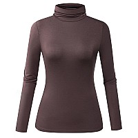 Herou Womens Long Sleeve Lightweight Soft Pullover Turtleneck Tops Shirts Cappuccino Brown Small