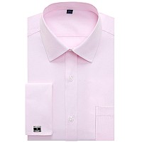 Jver Mens French Cuff Dress Shirts Regular Fit Long Sleeve Spead Collar Metal Cufflink Colorpink Size 165 Neck 34