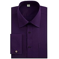 Jver Mens French Cuff Dress Shirts Regular Fit Long Sleeve Spead Collar Metal Cufflink Colorpurple Size 175 Neck 34