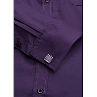 Jver Mens French Cuff Dress Shirts Regular Fit Long Sleeve Spead Collar Metal Cufflink Colorpurple Size 175 Neck 34