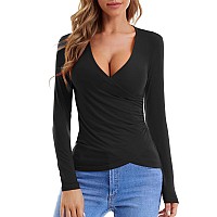 Guberry Womens Surplice Top Basic Long Sleeve Wrap Front V Neck Fitted T Shirt Xxlarge A Black