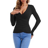 Guberry Womens Surplice Top Basic Long Sleeve Wrap Front V Neck Fitted T Shirt Xxlarge A Black