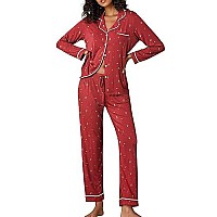 Ekouaer Pajamas Womens Long Sleeve Sleepwear Soft Button Down Loungewear Pjs Lounge Set Nightwear Christmas Tree Small