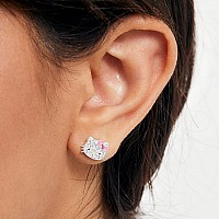 Sanrio Hello Kitty Womens Clear Crystal Stud Earrings Silver Plated Hello Kitty Earrings Officially Licensed