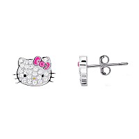 Sanrio Hello Kitty Womens Clear Crystal Stud Earrings Silver Plated Hello Kitty Earrings Officially Licensed