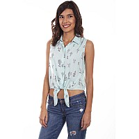 Cactus Print Slvls Tie Front Blouse