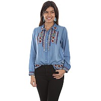 Pearl Snap Western Yoke Emb Blouse