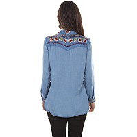 Pearl Snap Western Yoke Emb Blouse