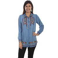 Pearl Snap Western Yoke Emb Blouse