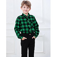 Sangtree Boys Flannel Plaid Shirt Long Sleeve Button Down Shirt Tops Green Plaid 23 Years Tag 100