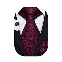 Barrywang Dark Burgandy Ties Paisley Wedding Necktie For Men Silk