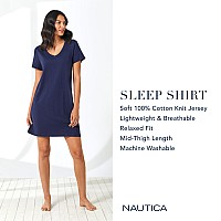 Nautica Womens Sleep Dress Midthigh Length Breathable Pajama Top Cotton Knit Jersey Vneck Sleepwear And Loungewear Eggpl