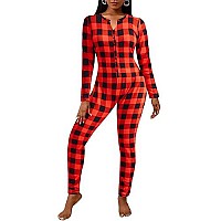 Ekouaer Womens Christmas Oneses Adult Button One Piece Pajama Romper Long Sleeve Jumpsuit Sleepwear For Women Soft Thermal