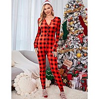 Ekouaer Womens Christmas Oneses Adult Button One Piece Pajama Romper Long Sleeve Jumpsuit Sleepwear For Women Soft Thermal