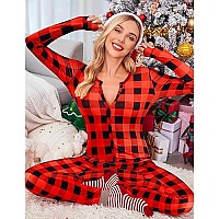 Ekouaer Womens Christmas Oneses Adult Button One Piece Pajama Romper Long Sleeve Jumpsuit Sleepwear For Women Soft Thermal