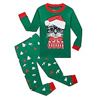 Family Feeling Little Girls Boys Long Sleeve Christmas Pajamas Sets Cotton Pyjamas Toddler Kids Cat Pjs Size 4T Green