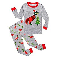 Kikizye Christmas Dinosaur Little Boys Long Sleeve Pajamas Kids Xmas Cotton Pjs Size 6