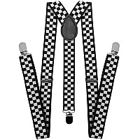 Lolelai Suspenders For Women And Men Elastic Adjustable Yback Pant Clips Tuxedo Braces 12 Checkered Black And White