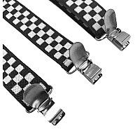 Lolelai Suspenders For Women And Men Elastic Adjustable Yback Pant Clips Tuxedo Braces 12 Checkered Black And White