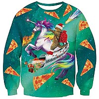 Raisevern Ugly Christmas Sweater For Men Women Funny Xmas Santa Cat Ride Unicorn Sweatshirt Holiday Festive Long Sleeve Winter P