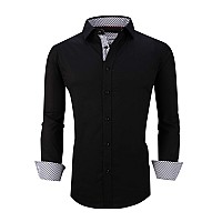 Alex Vando Mens Dress Shirts Regular Fit Long Sleeve Stretch Business Dress Shirts For Men L19Black M