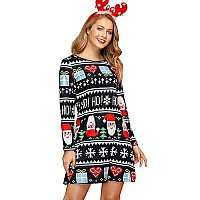 Ugly Christmas Dress Womens Merry Printed Fit And Flare Casual Printed Santa Costume Hohoho M