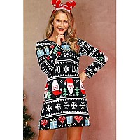 Ugly Christmas Dress Womens Merry Printed Fit And Flare Casual Printed Santa Costume Hohoho M