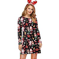 Reindeer Womens Christmas Dresses For Women Casual Swing Long Sleeve Gift Cheerful Santa Flare Dress S