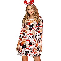 Women Christmas Dresses Long Sleeve Casual Party Aline Swing Funny Costume Santa Claus Cat L