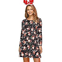 Womens Christmas Dress Fit And Flare Santa Ugly Xmas Pattern Cute Costume Cheerful Black M