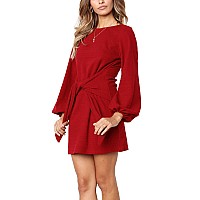 Rvivimos Womens Autumn Winter Cotton Long Sleeves Elegant Knitted Bodycon Tie Waist Sweater Pencil Dress Small Red