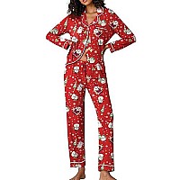 Ekouaer Pajamas Womens Long Sleeve Sleepwear Soft Button Down Loungewear Pjs Lounge Set Nightwear Christmas Red With Santa Larg