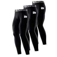 Silkworld Mens Compression Pants Pockets Cool Dry Gym Leggings Baselayer Running Tights Xlarge Pack Of 3 Black3